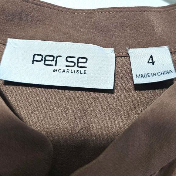 Per Se by Carlisle 100% Silk Button-Up Top Women's Size 4 Brown Gray Long Sleeve - Picture 3 of 5